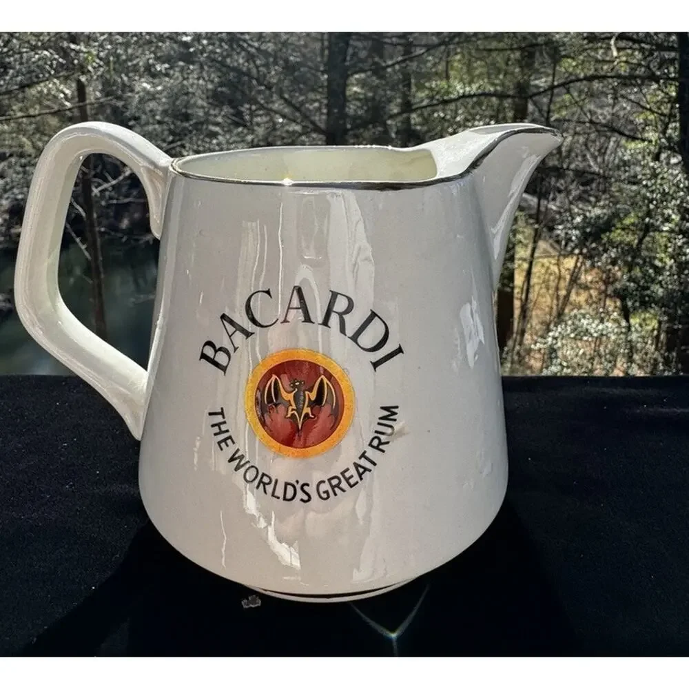 Vtg Bacardi World's Greatest Rum Water Pitcher Ceramic Pub Jug Ireland -A1